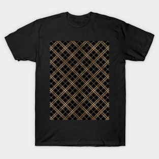 Pretty Simple Check Pattern Stripes Black Shades of Gold T-Shirt